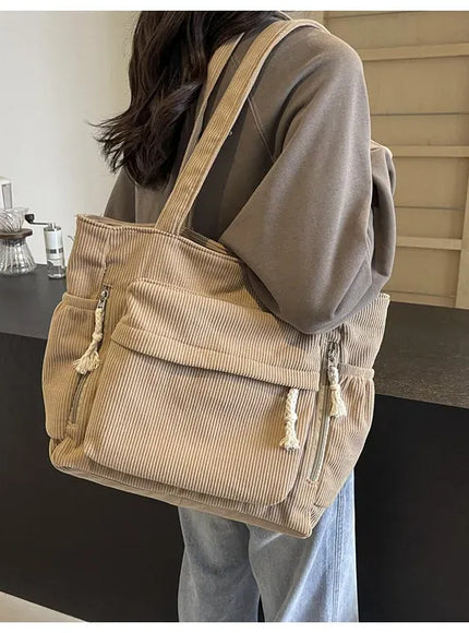 KissICON Women's Corduroy Multi-pocket Shoulder Handbag – Commuting