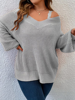 jkthpu-45 Women'S Cozy Off-Shoulder Sweater - Beige Knit Pullover