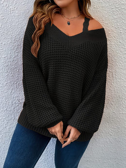 jkthpu-45 Women'S Cozy Off-Shoulder Sweater - Beige Knit Pullover