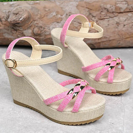 KissICON Women's Cross Band Metal Wedges Sandals Thick Sole