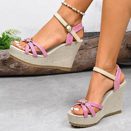 KissICON Women's Cross Band Metal Wedges Sandals Thick Sole