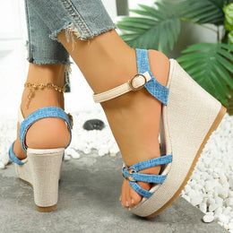 KissICON Women's Cross Band Metal Wedges Sandals Thick Sole