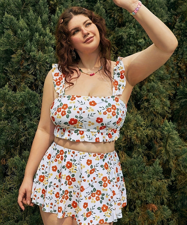 KissICON Women's Curve Floral Bikini – Ruffle Stretchy