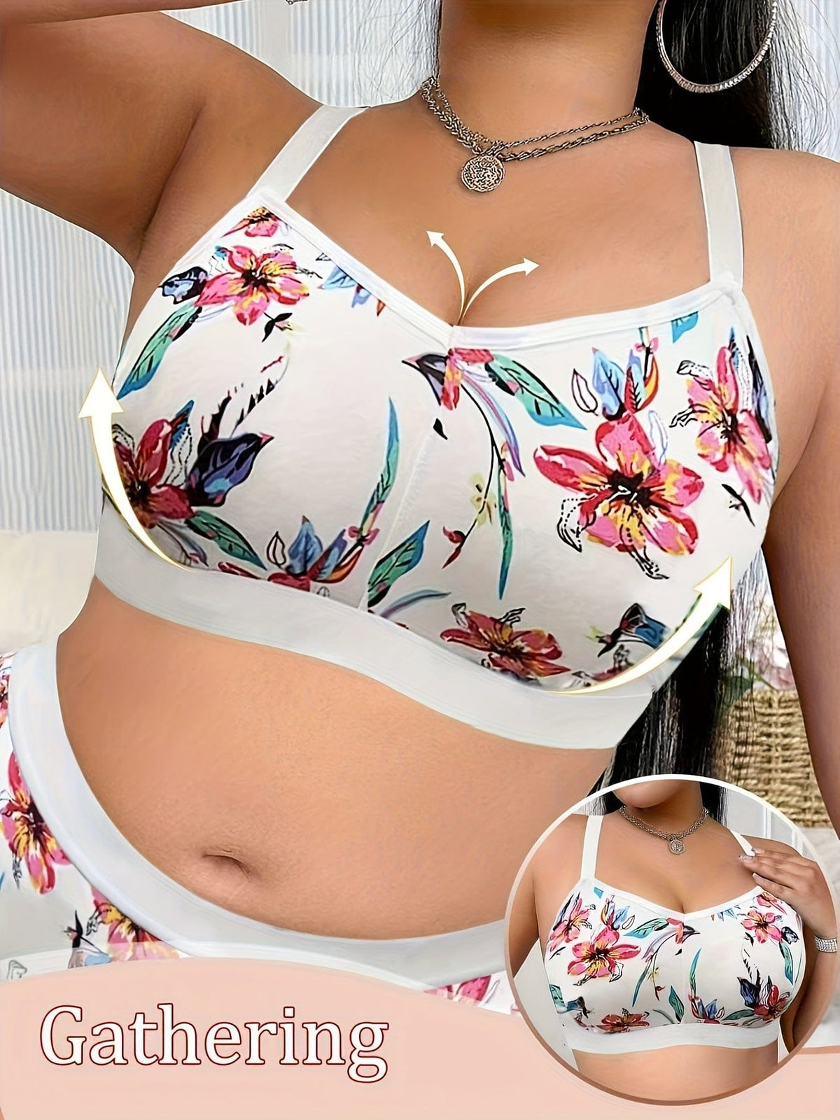 KissICON Women's Curve Floral Print Bras – No Underwire Non-padded