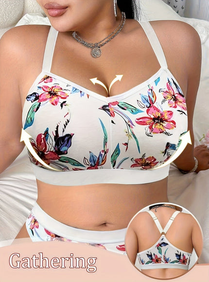 KissICON Women's Curve Floral Print Bras – No Underwire Non-padded