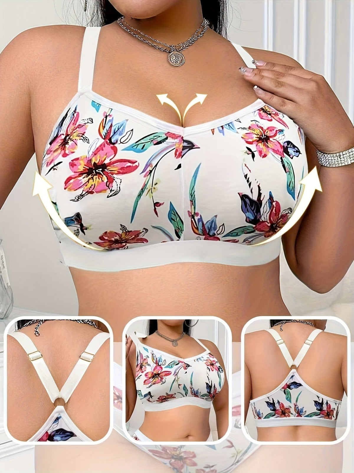 KissICON Women's Curve Floral Print Bras – No Underwire Non-padded