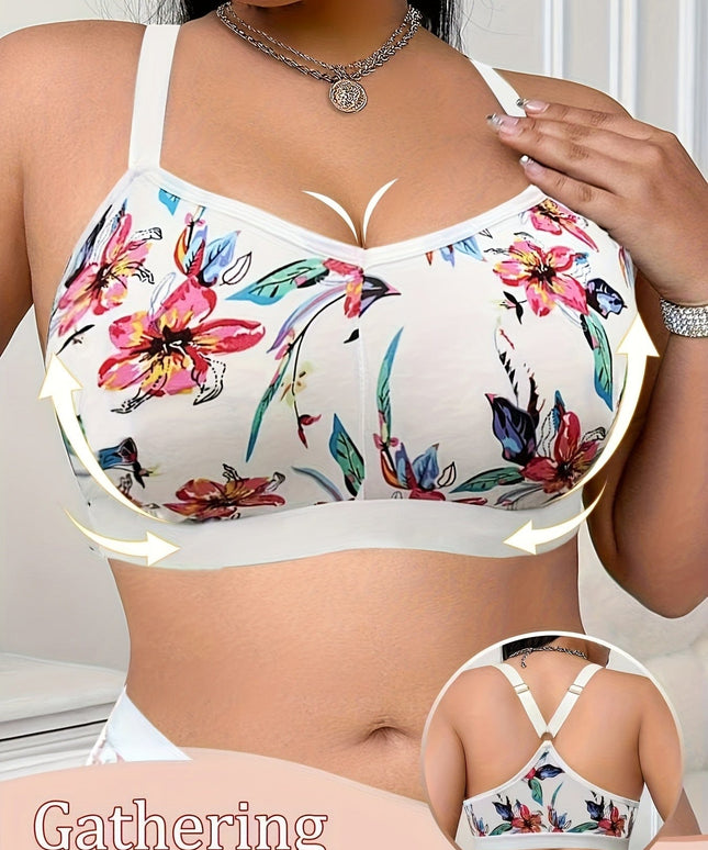KissICON Women's Curve Floral Print Bras – No Underwire Non-padded