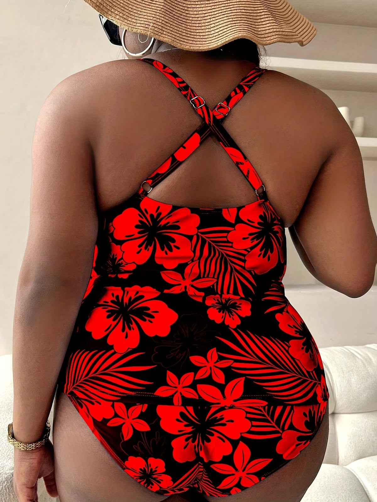 KissICON Women's Curve Floral Print Cross-back Tankini –