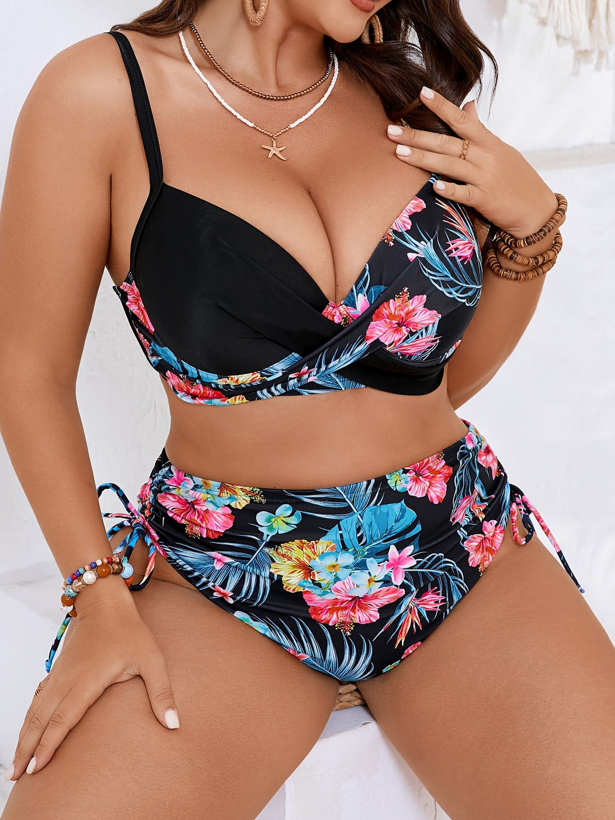 KissICON Women's Curve Floral Print Hard Pack Bikini