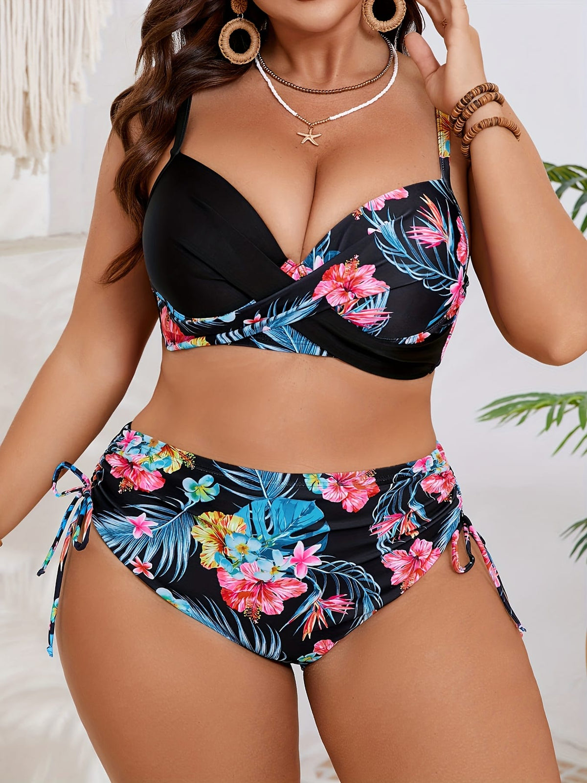 KissICON Women's Curve Floral Print Hard Pack Bikini