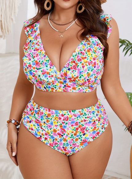 KissICON Women's Curve Floral Ruffle Split Bikini –