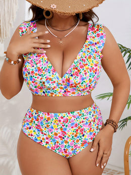 KissICON Women's Curve Floral Ruffle Split Bikini –