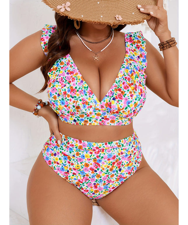 KissICON Women's Curve Floral Ruffle Split Bikini –