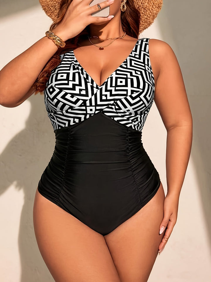 Women's Curve Plaid Print One-piece Swimsuit