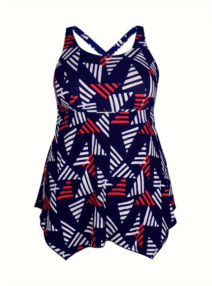 KissICON Women's Curve Tankini – Mature Geometric Pattern
