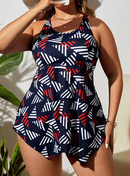 KissICON Women's Curve Tankini – Mature Geometric Pattern