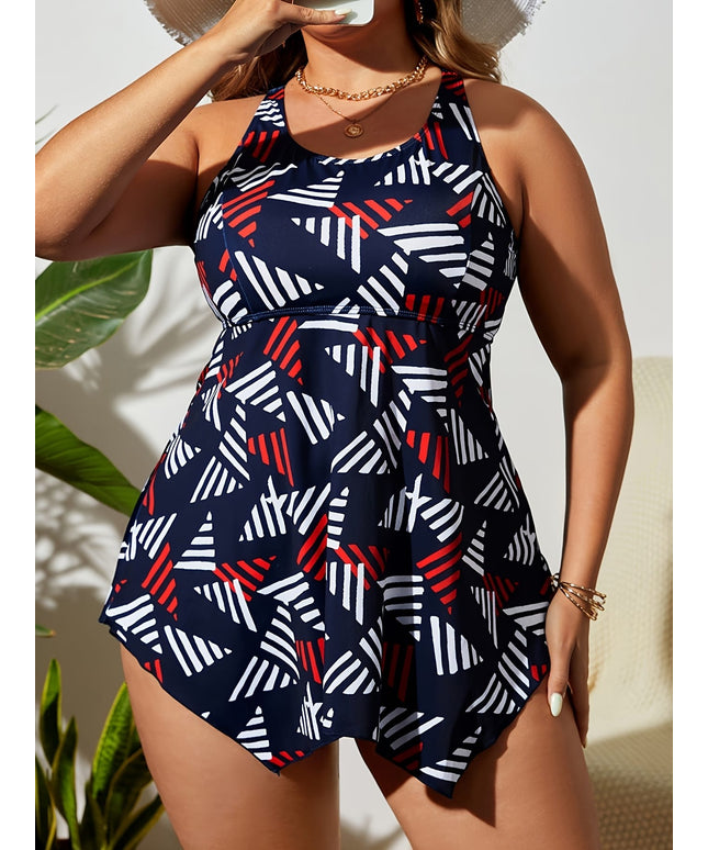 KissICON Women's Curve Tankini – Mature Geometric Pattern