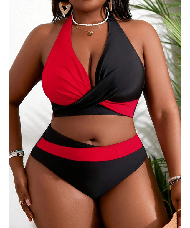 KissICON Women's Curve Two-piece Bikini – Crisscross Detail Red