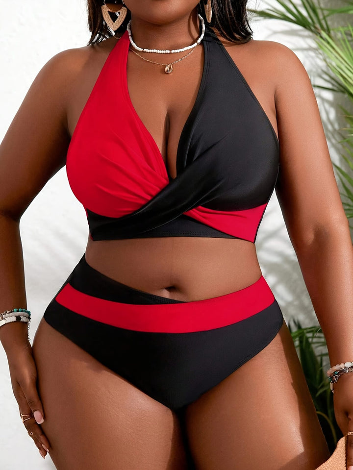 Women's Curve Two-piece Bikini – Crisscross Detail Red