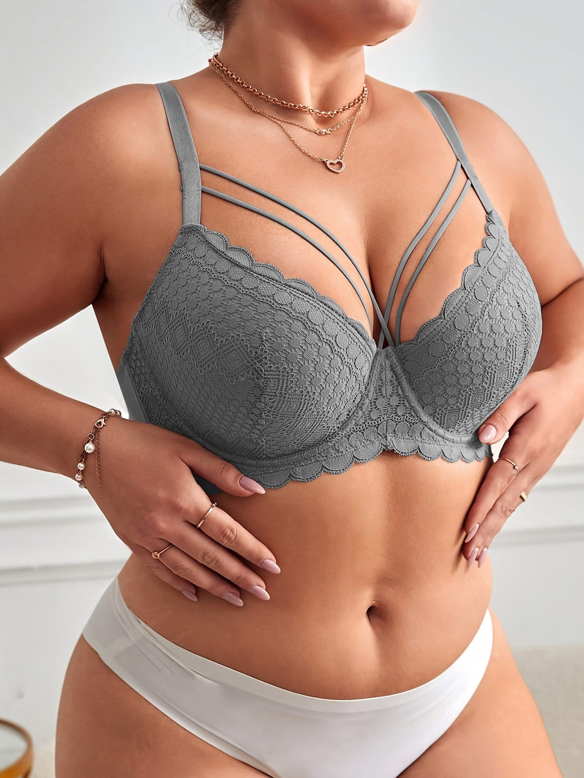 KissICON Women's Curve Underwire Push-up Bra – Lace Trim Adjustable