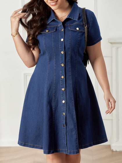 jkthpu-45 Women'S Elegant Button-Front Dress - Classic Collar, Structured Fit, All-Season Everyday & Formal Outfits - Office, Party, Casual Outings - Women'S Clothing, Versatile Outfit, Medium Stretch Fabric, Office Attire, Durable Material, Stylish Ladies, Jeans D