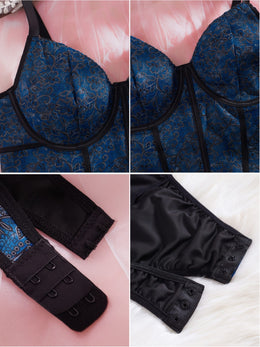 jkthpu-45 Women'S Elegant Floral Print Plus Size Corset Bodysuit