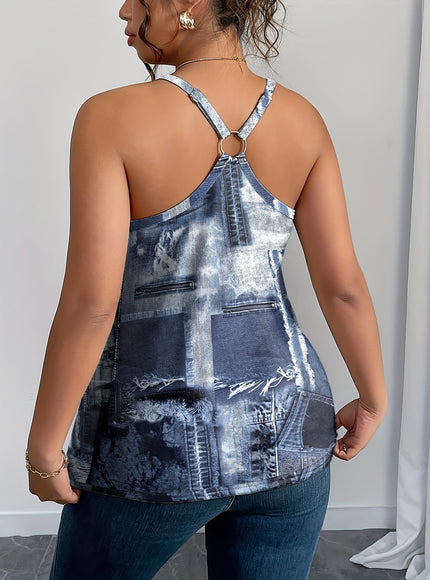 KissICON Women'S Elegant Geometric Print Sleeveless Top - Casual