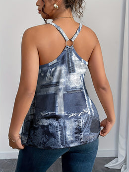 KissICON Women'S Elegant Geometric Print Sleeveless Top - Casual