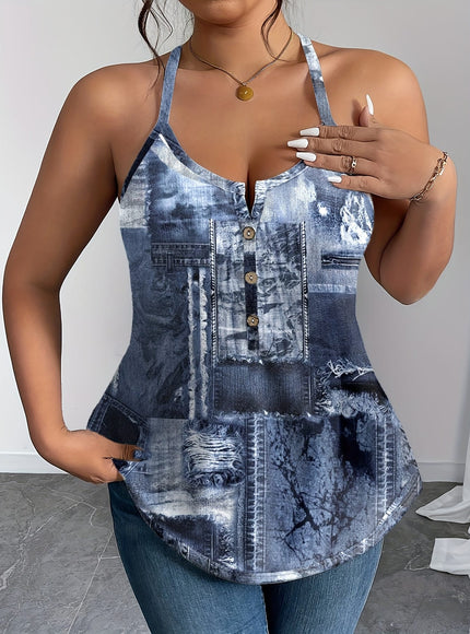 KissICON Women'S Elegant Geometric Print Sleeveless Top - Casual
