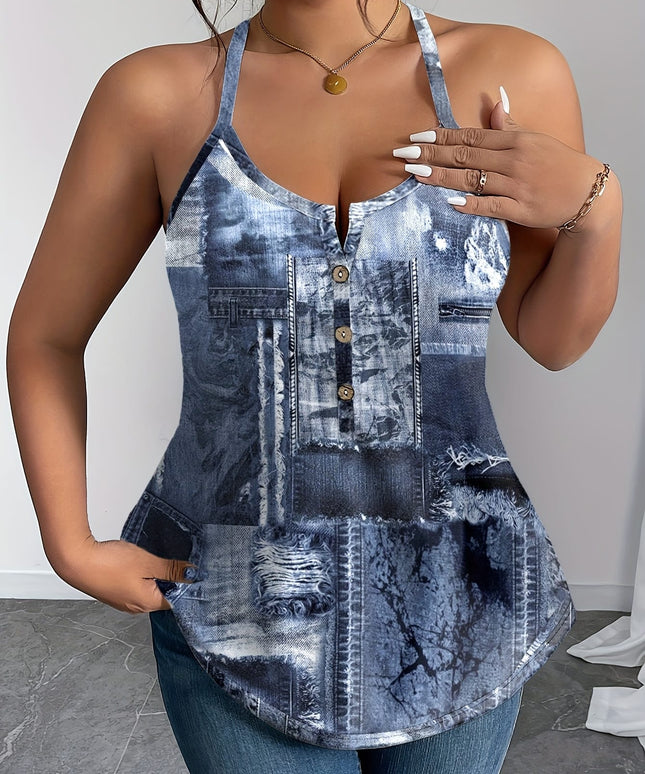 KissICON Women'S Elegant Geometric Print Sleeveless Top - Casual