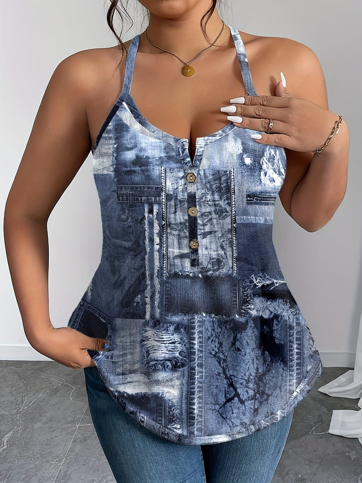 KissICON Women'S Elegant Geometric Print Sleeveless Top - Casual
