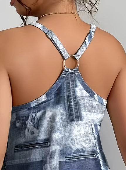 KissICON Women'S Elegant Geometric Print Sleeveless Top - Casual