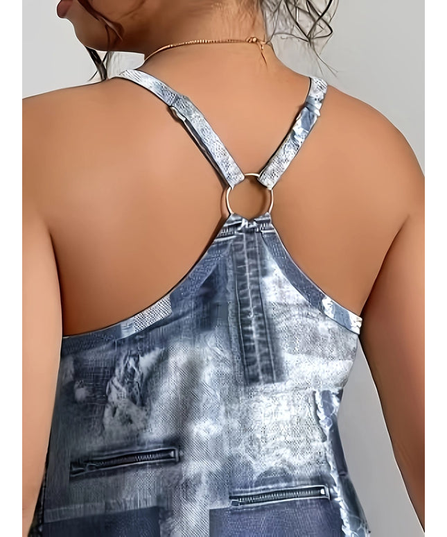 KissICON Women'S Elegant Geometric Print Sleeveless Top - Casual