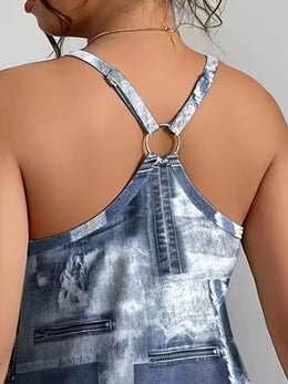 KissICON Women'S Elegant Geometric Print Sleeveless Top - Casual