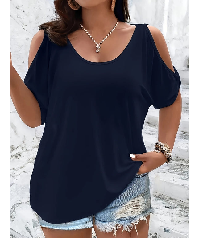 KissICON Women's Elegant Off-Shoulder Round Neck T-Shirt - Soft Stretchy Fabric, Solid Color Summer Casual & Formal Wear, Hand Wash Only, Everyday Comfort Tee, Elegant Shirt, Comfortable Fit Shirt