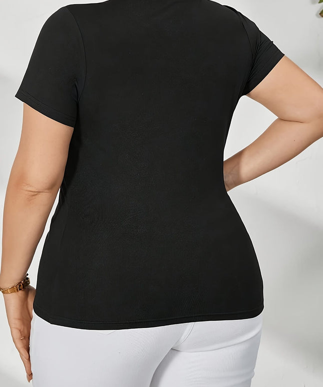 jkthpu-45 Women's Elegant Semi-Sheer Mesh Panel T-Shirt with Sequin Accents - Stretchy Round Neck Summer Top, Machine Washable & Dry Cleanable, Black & White Color Block Design, Casual Wear, Daytime Fashion, Versatile Clothing, Stretchy Fabric, Everyday Top, Lightw