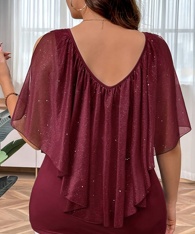 jkthpu-45 Women's Elegant V-Neck Pleated T-Shirt – Frill Detail Summer Knit