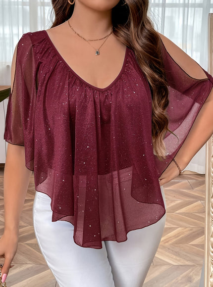 jkthpu-45 Women's Elegant V-Neck Pleated T-Shirt – Frill Detail Summer Knit