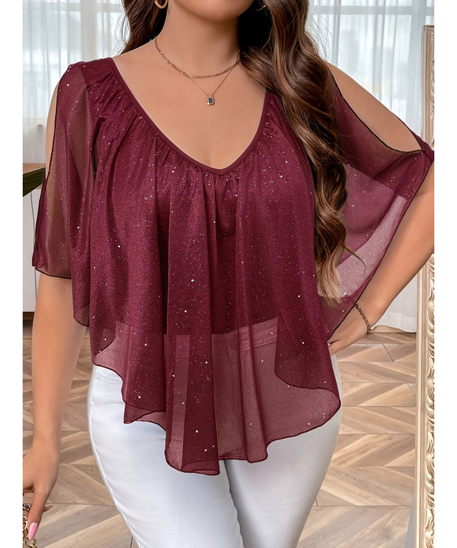 jkthpu-45 Women's Elegant V-Neck Pleated T-Shirt – Frill Detail Summer Knit