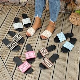 KissICON Footwear Women's Embroidered Slip-On Flat Sandals | Casual Summer Footwear