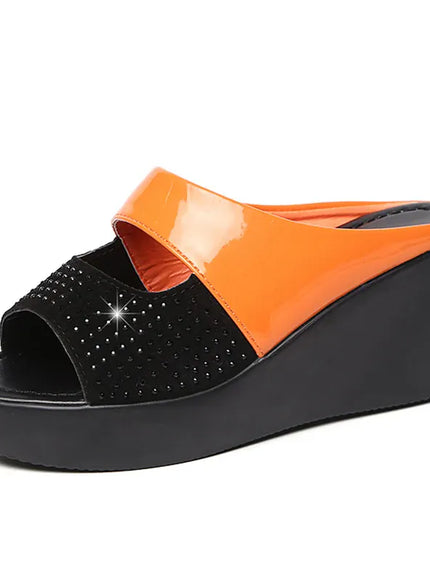 KissICON Women's Fashion Mixed Colors Wedges Sandals Shiny Crystal