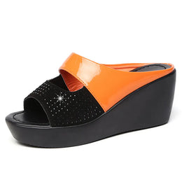 KissICON Women's Fashion Mixed Colors Wedges Sandals Shiny Crystal