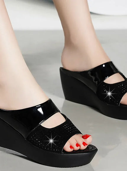 KissICON Women's Fashion Mixed Colors Wedges Sandals Shiny Crystal