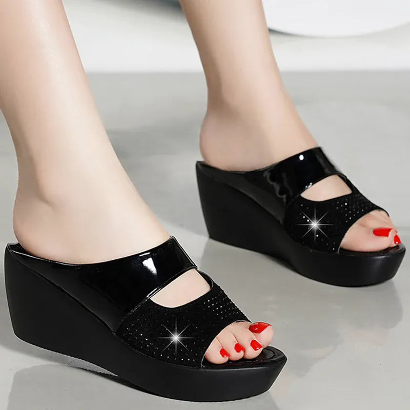 KissICON Women's Fashion Mixed Colors Wedges Sandals Shiny Crystal