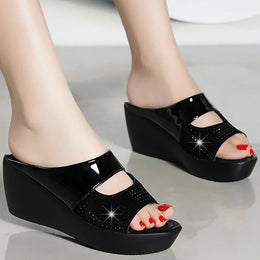 KissICON Women's Fashion Mixed Colors Wedges Sandals Shiny Crystal