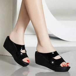 KissICON Women's Fashion Mixed Colors Wedges Sandals Shiny Crystal