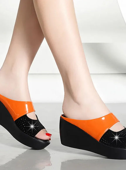 KissICON Women's Fashion Mixed Colors Wedges Sandals Shiny Crystal