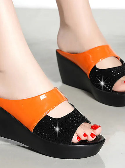 KissICON Women's Fashion Mixed Colors Wedges Sandals Shiny Crystal
