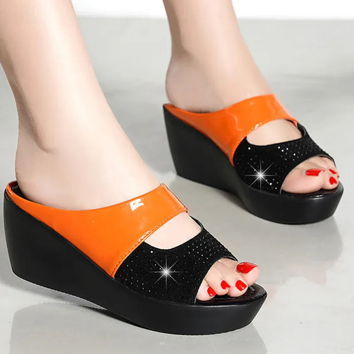 Women's Fashion Mixed Colors Wedges Sandals Shiny Crystal