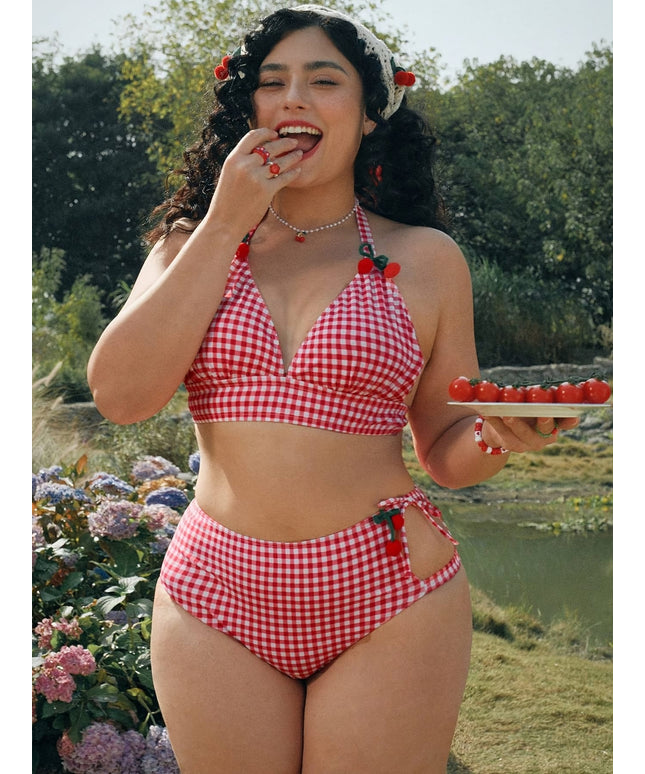 KissICON Women's Fashionable Plaid Cherry Bikini – Stretch